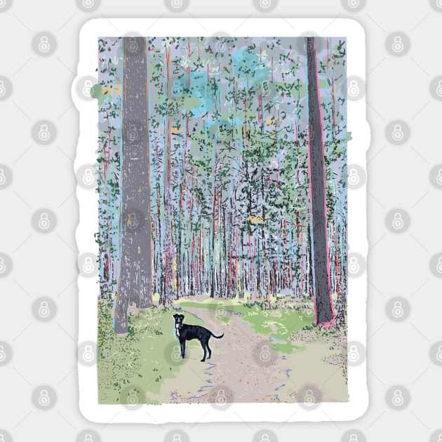 Forest with dog Sticker by Slownessi